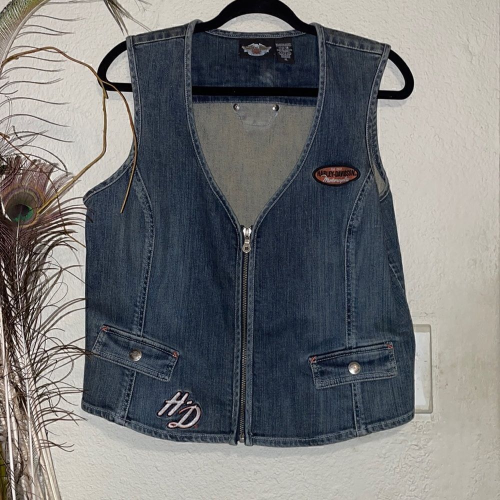 Harley Davidson Jean Vest Biker Patches Trucker